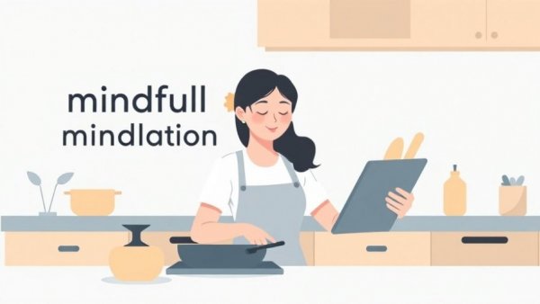 Cartoon woman cooking under Mindful Meditations logo, setting an intention for your future