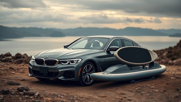 BMW x SipaBoards Tourer Electric SUP in scenic lake setting.