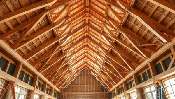 Sheathing repair on unvented cathedral ceiling, construction scene.