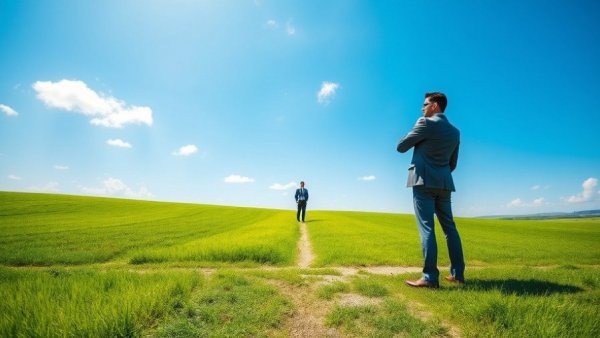 Businessman at crossroads evaluating risk-managed income paths.