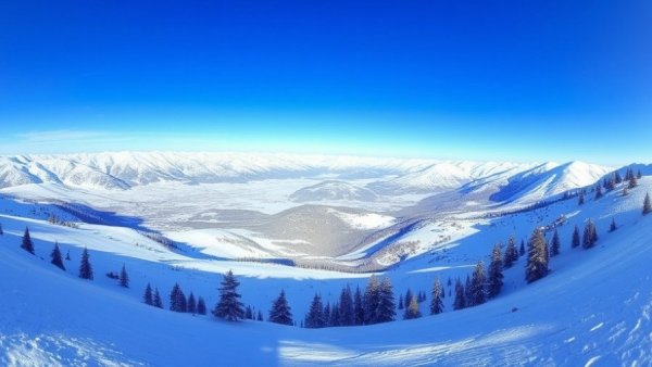 Panoramic winter landscape for outdoor adventures with kids.