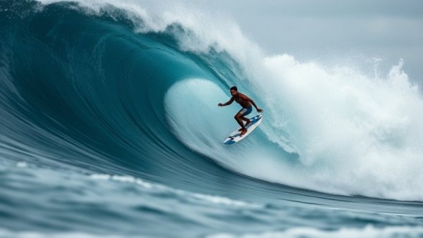 Surfer braves stormy Great Lakes waves during bomb cyclone.