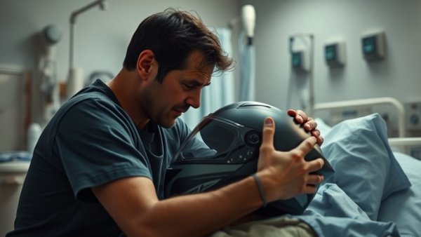 Impact of motorcycle crashes on families depicted in a hospital scene.
