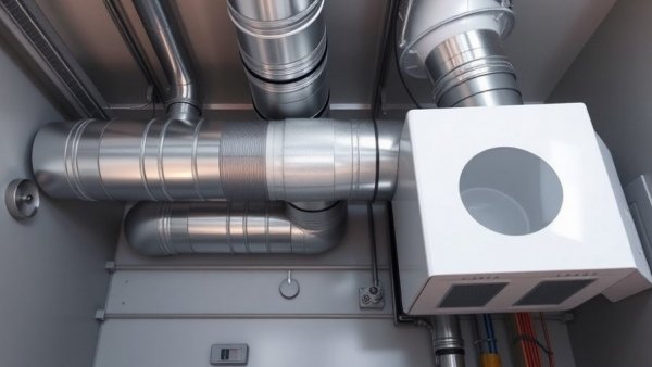 Modern ducting whole home dehumidifier system in utility room