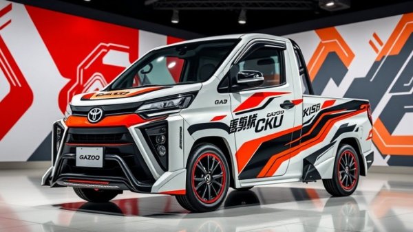 Toyota Gazoo Racing Kei Truck reveal with modern design and showroom display.