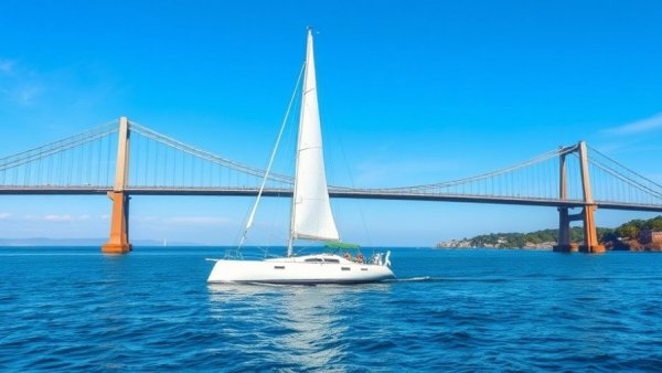 White sailboat under modern bridge, top blog posts of 2025 boat care.