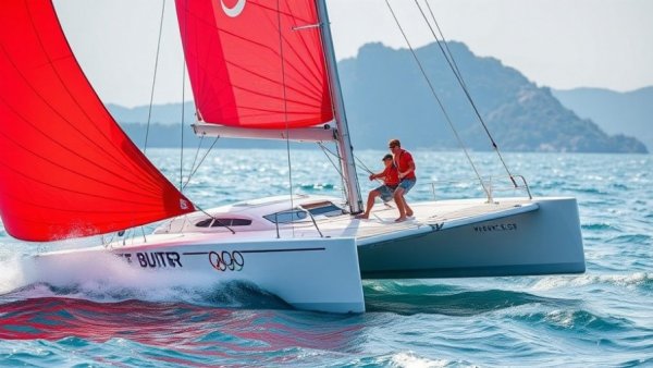 Olympic sailing format changes showcased with dynamic catamaran race.
