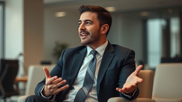 Business professional discusses solar energy initiative.