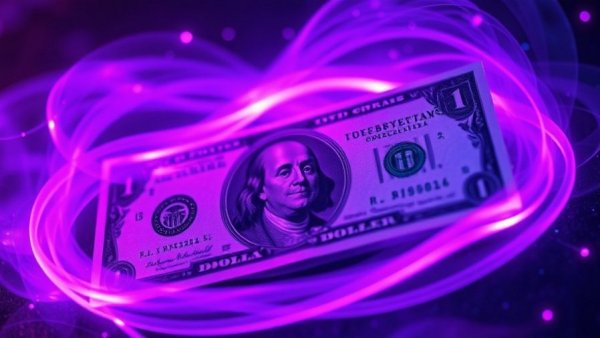 Futuristic glowing dollar bills representing illicit crypto transactions 2025.