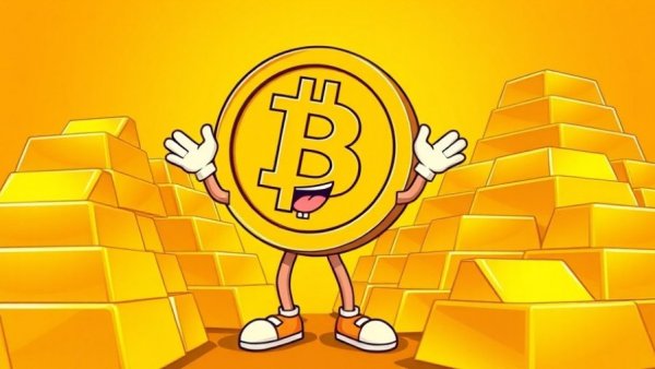 Cartoon Bitcoin character with gold bars, symbolizing Bitcoin Gold ETP 21Shares.