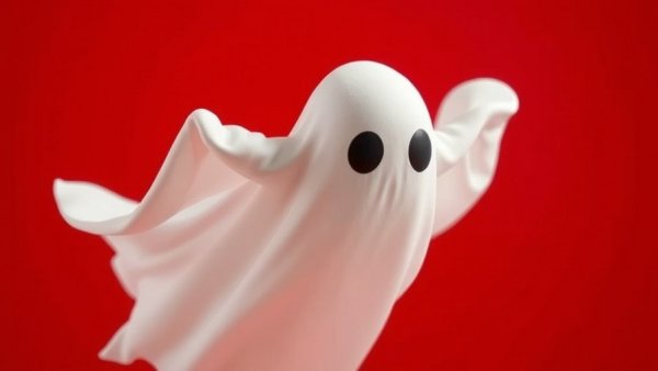 Cartoon ghost on bright red background from the Are You Dead Yet app.