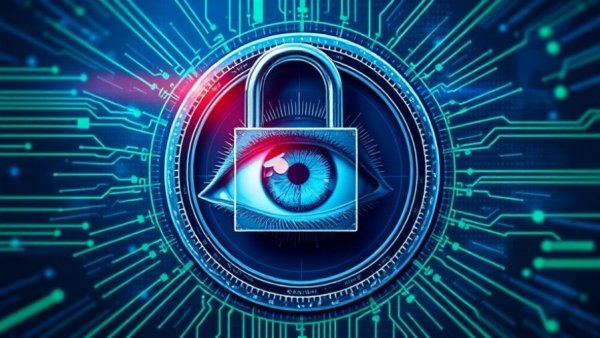Abstract AI security vulnerabilities with eye and padlock.