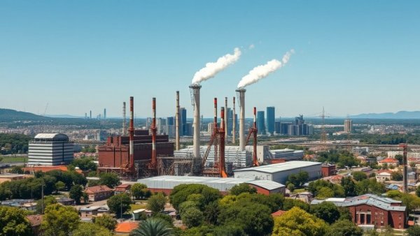 Sustainable green manufacturing cityscape with clean energy