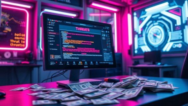 Futuristic cyber scene highlighting WhatsApp cyber threats.