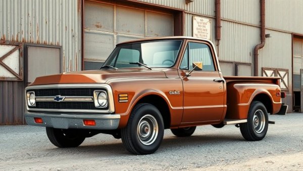 Vintage Cummins-powered 1970 Chevy K10 parked in industrial setting.