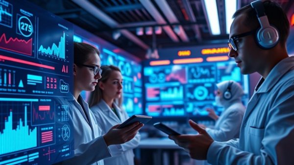 Researchers analyzing reinforcement learning plateaus on digital screens.