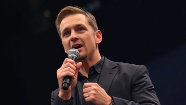 Confident speaker at DreamTrips Relaunch event.