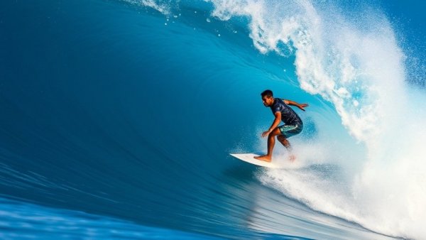 Usman Trioko surfing at Desert Point in an exhilarating wave ride.