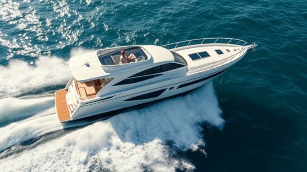 Luxurious Mochi Craft Dolphin 44 yacht speeding across vibrant ocean waters for sale