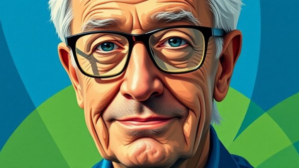 Stylized portrait of older man with glasses in modern collage