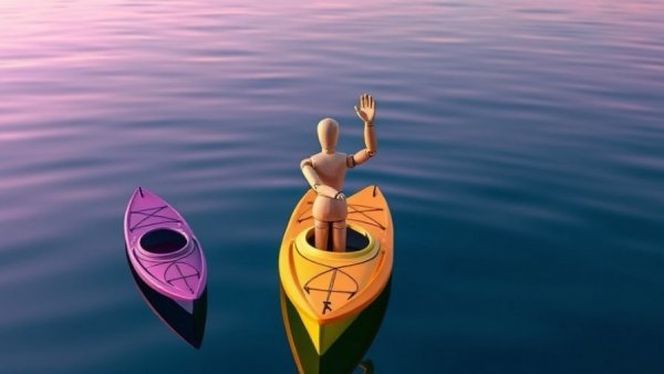 Colorful Origami Paddler kayaks under new ownership displayed on water.