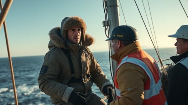 Iceland whaling activist engages with officer on ship mast.