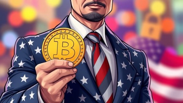 American views on financial privacy illustrated by a man with crypto coin.