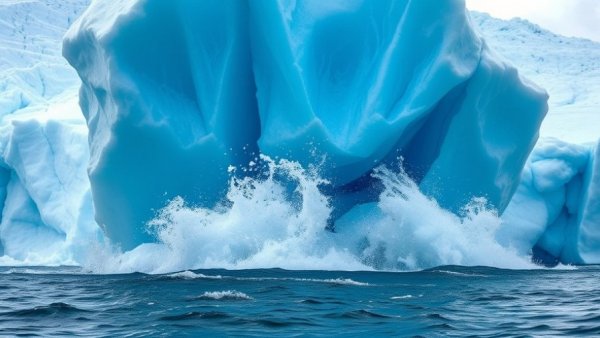 Dramatic moment of Perito Moreno Glacier collapsing into the water.