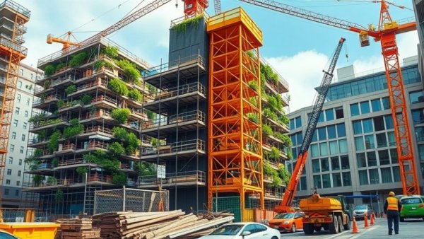 Green construction vs renovation image with tools and materials.