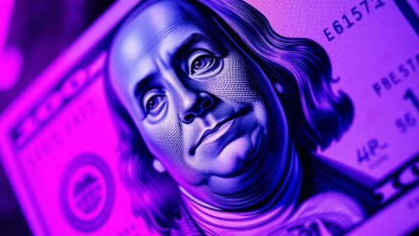 Neon close-up of Benjamin Franklin on $100 bill symbolizing fraud