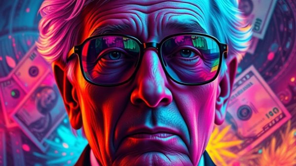 Surreal artwork depicting bank fraud and money laundering scheme.