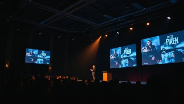 Luminita Mirescu on stage at MWR Life Leadership event.