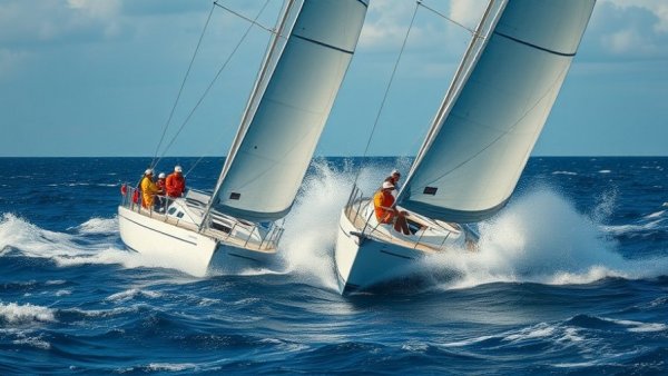 Crew Dynamics in Sailing: Intense yacht race capturing teamwork.
