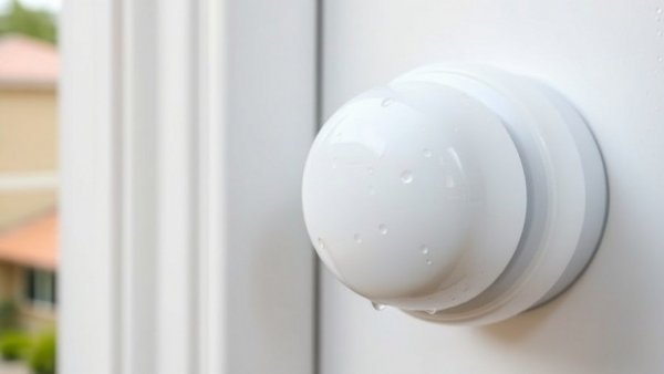 Lock knob on PVC exterior door sweating condensation close-up.