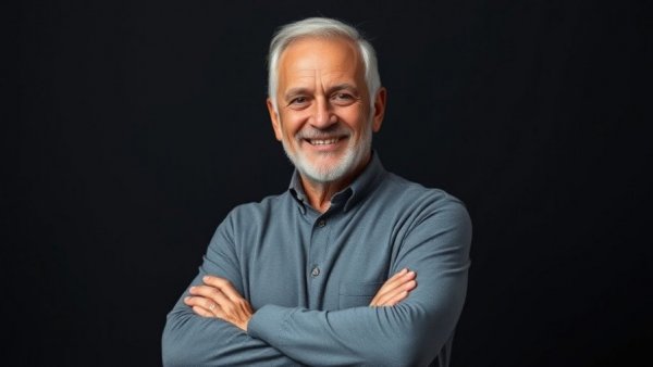 Confident older man smiling, Zinzino It Works Merger theme.