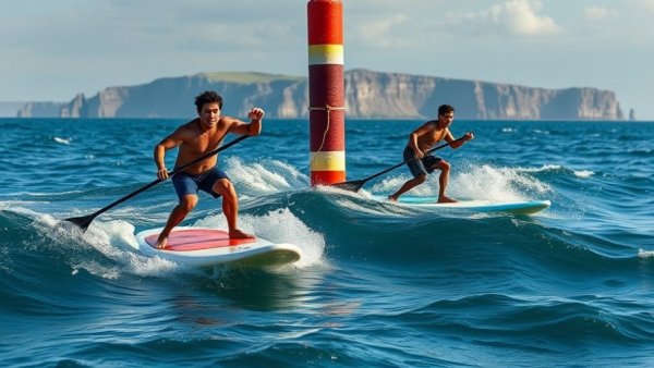 GBSUP 2026 Season Launch: Paddleboarders race energetically in vibrant seascape.
