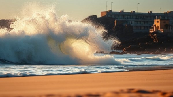 Stunning wave at The Wedge surf spot during sunset.