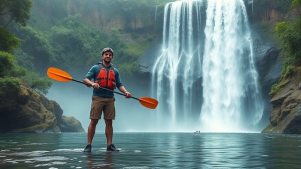 Kayaker at waterfall, 2026 Paddling Film Festival winner moment.