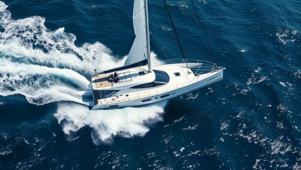 High-speed trimaran racing in open sea during Transat Café L'Or