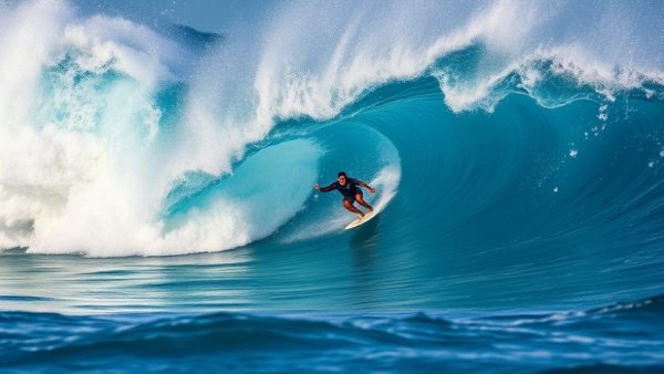 Surfer riding a massive wave tunnel during the 2026 Lexus Pipe Challenger.