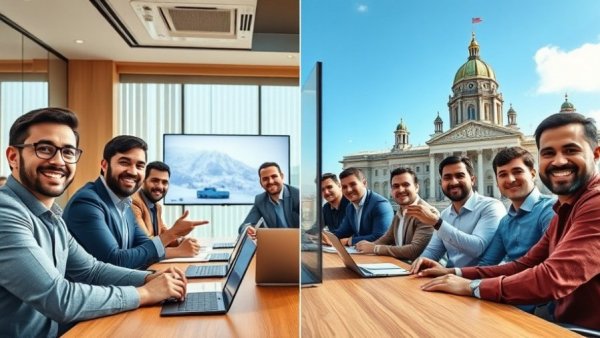 Business meeting and outdoor group photo in Germany for leadership expansion.