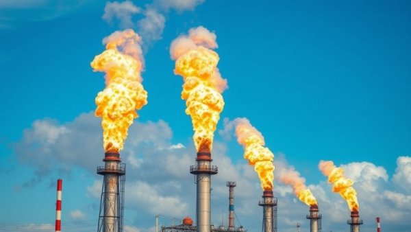 Texas oil and gas emissions with flaring towers during winter.