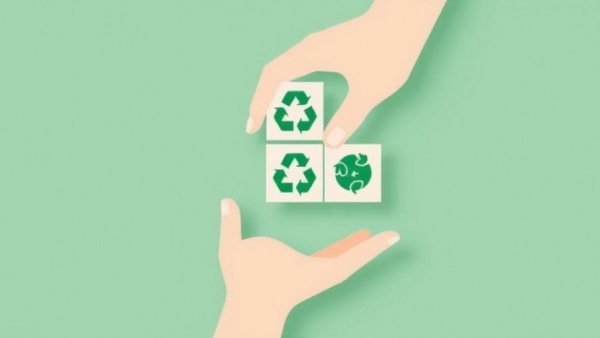 Circular economy 2026 graphic with eco symbols and hand.