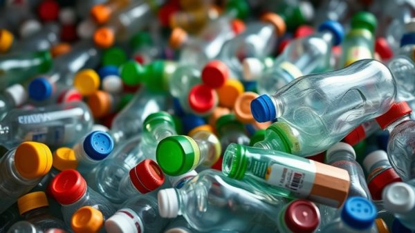 A pile of used plastic bottles highlighting recycling.