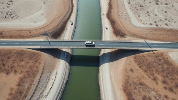 Aerial view of a bridge over a river channel, symbolizing Colorado River negotiations.