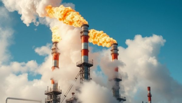 Industrial refinery's flames and smoke, EPA Enforcement Under Trump.