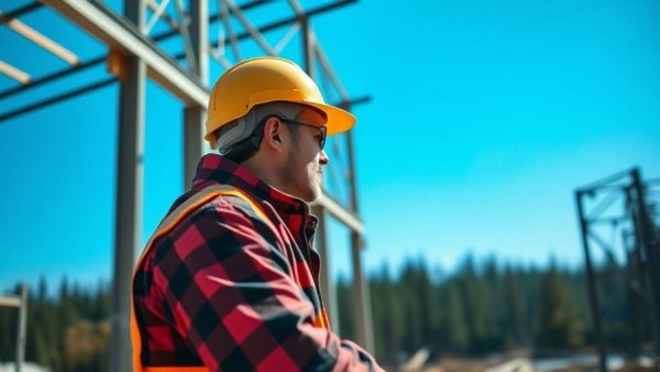 Construction worker at nuclear fuel fabrication site under blue sky.
