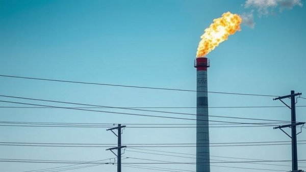 Industrial flare stack with flames and power lines, New Jersey Clean Energy Funds context.