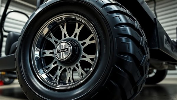 Detail of golf cart tire, emphasizing recycled tire design