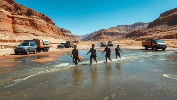 Men carrying supplies across river at Big Bend border area